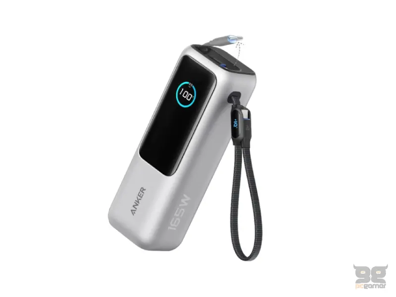 ANKER 25000mAh, 165W, sa ugrađenim USB-C kablom na izvlačenje, Power Bank za laptop srebrni 