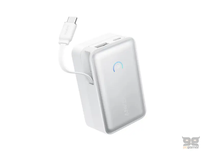 ANKER Nano 10000mAh, 45W, sa ugrađenim USB-C kablom na izvlačenje, Power Bank beli 