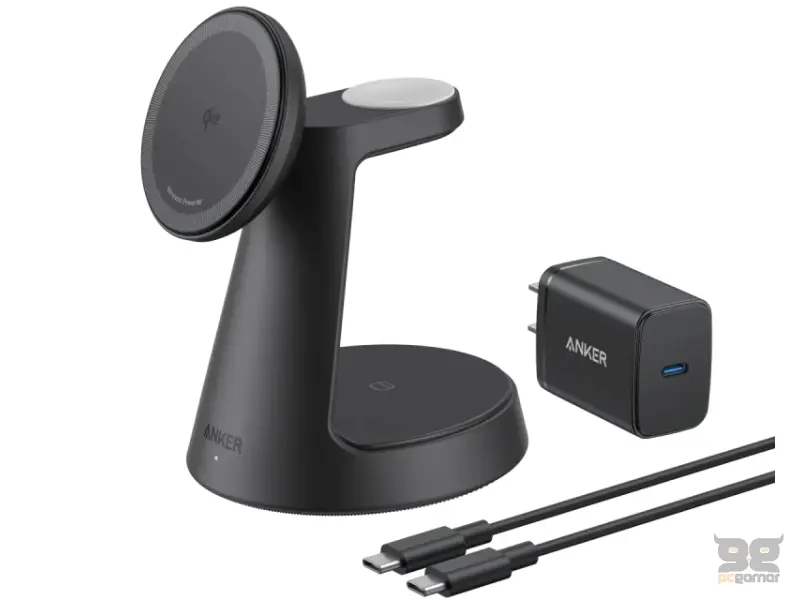 ANKER MagGo Bežični Dock Stand 3u1, sa kablovima i zidnim punjačem, crni 