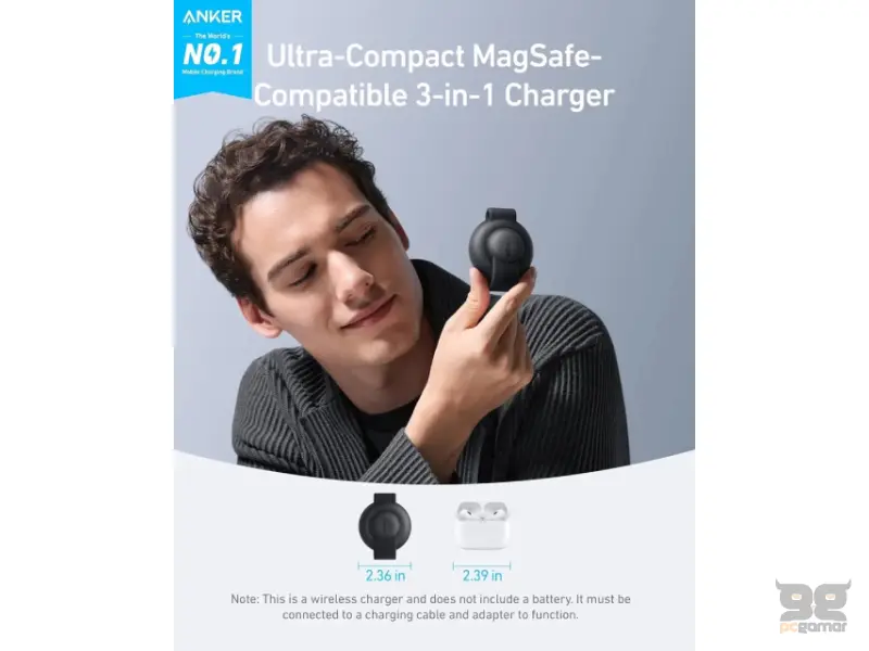 ANKER MagGo Bežični 3u1 sklopivi punjač, crni 