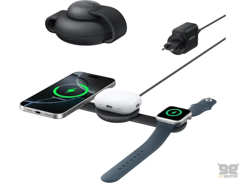 ANKER MagGo Bežični 3u1 sklopivi punjač, crni 