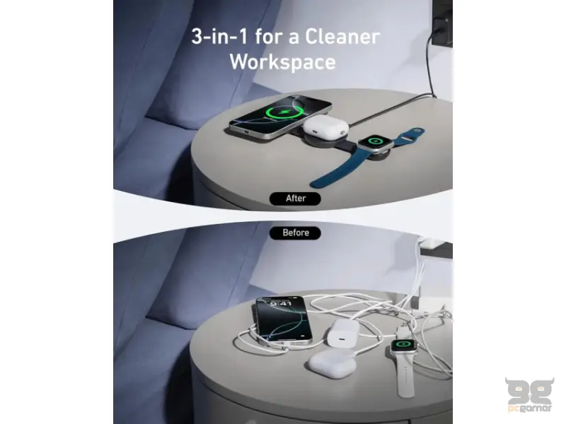 ANKER MagGo Bežični 3u1 sklopivi punjač, crni 