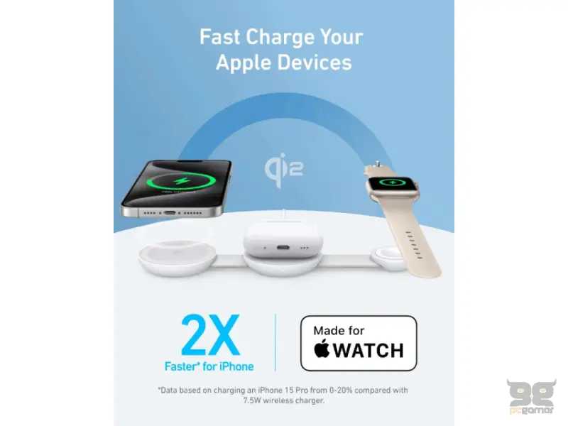 ANKER MagGo Bežični 3u1 sklopivi punjač beli 