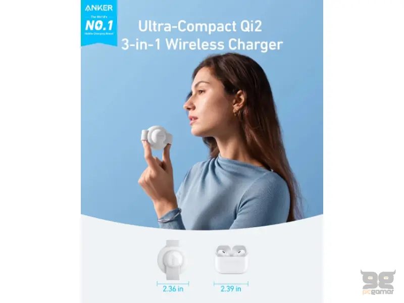 ANKER MagGo Bežični 3u1 sklopivi punjač beli 