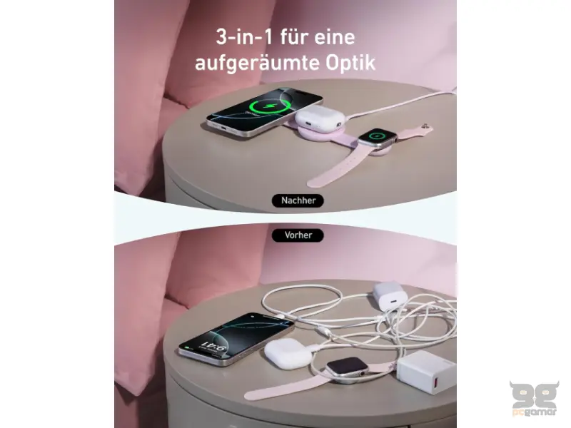 ANKER MagGo Bežični 3u1 sklopivi punjač roze 