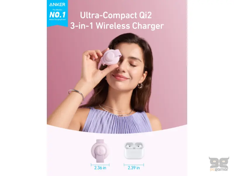 ANKER MagGo Bežični 3u1 sklopivi punjač roze 