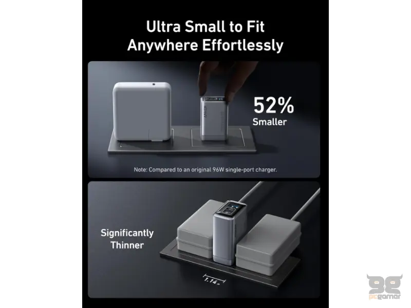 ANKER Prime 100W GaN zidni brzi punjač, 3-porta (2x USB-C i 1x USB-A) srebrni 