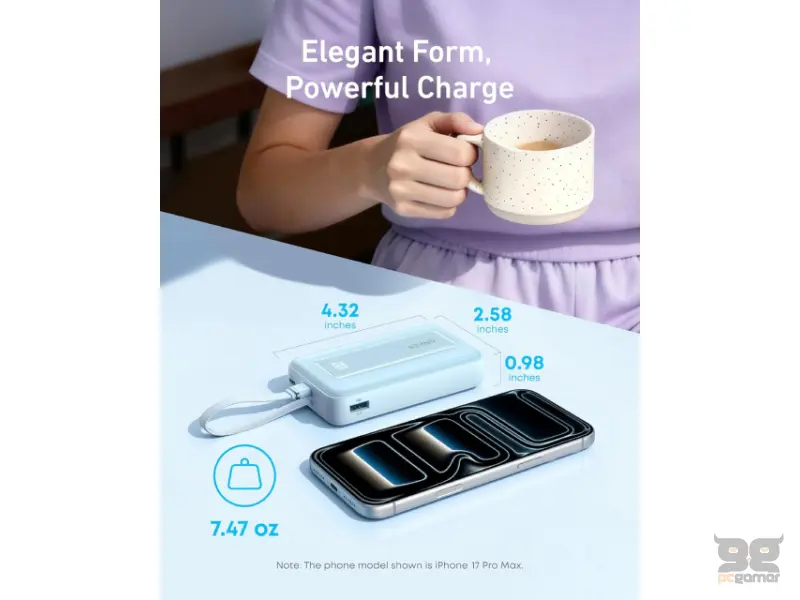 ANKER Zolo 20000mAh, 22.5W, sa ugrađenim USB-C kablom, Power Bank crni 