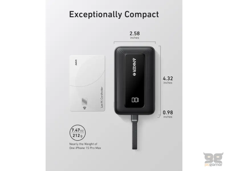 ANKER Zolo 20000mAh, 22.5W, sa ugrađenim USB-C kablom, Power Bank crni 