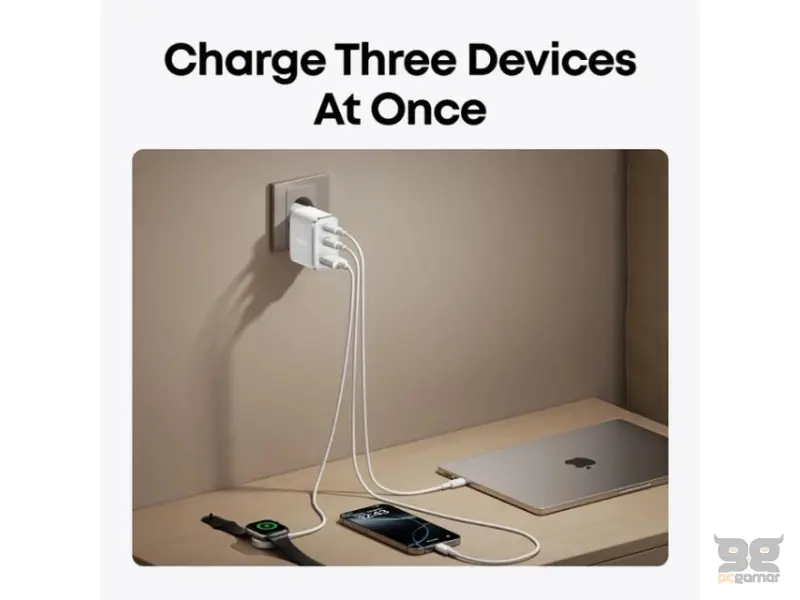 ANKER Prime 70W GaN zidni brzi punjač, 3-porta (2x USB-C i 1x USB-A) crni 