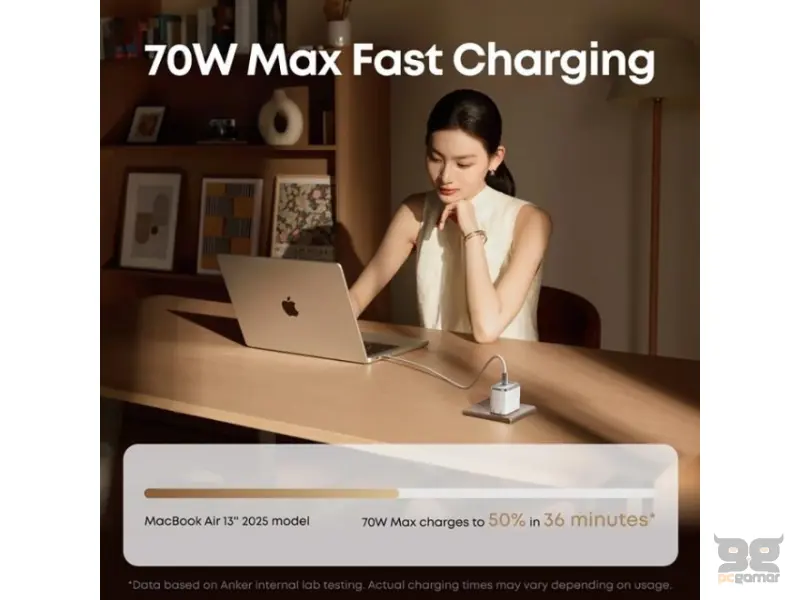 ANKER Prime 70W GaN zidni brzi punjač, 3-porta (2x USB-C i 1x USB-A) crni 