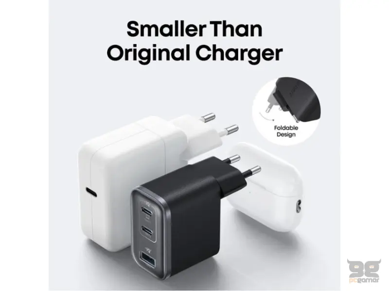 ANKER Prime 70W GaN zidni brzi punjač, 3-porta (2x USB-C i 1x USB-A) crni 