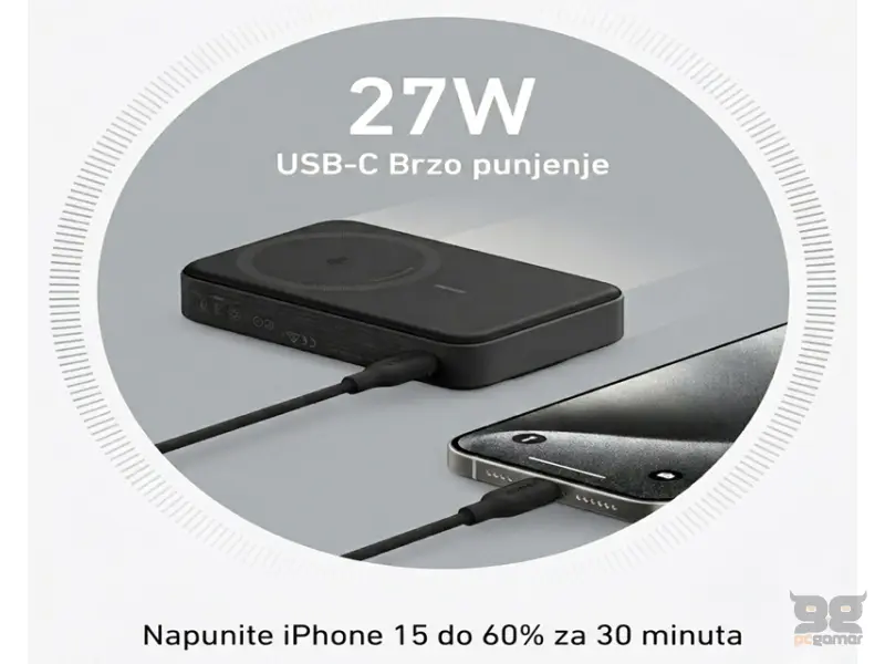 ANKER MagGo 10000mAh, 27W, bežični power bank, crni 