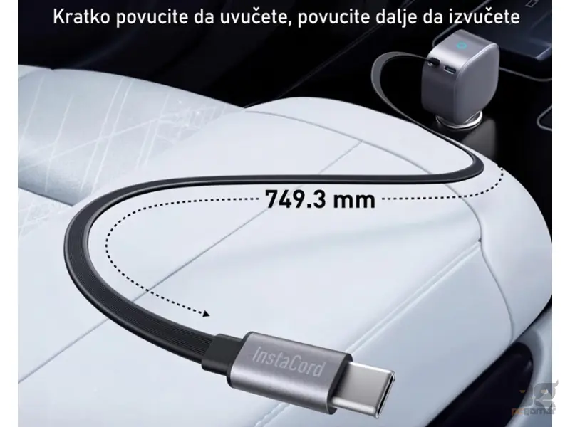 ANKER Nano 75W, sa ugrađenim USB-C kablom na izvlačenje i USB-C portom, auto punjač 
