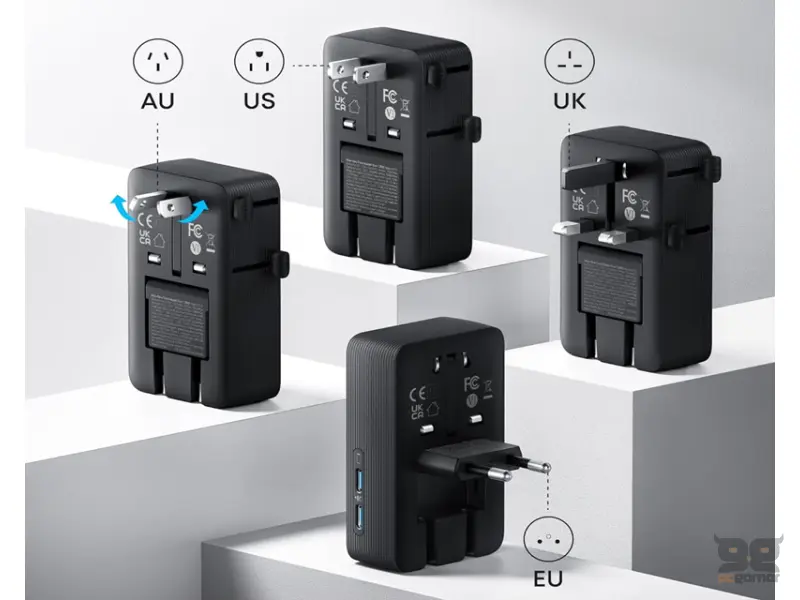 ANKER Nano 20W putni zidni punjač 5-portova (2x USB-A, 2x USB-C, utičnica EU na US, UK, AU i EU), crni 