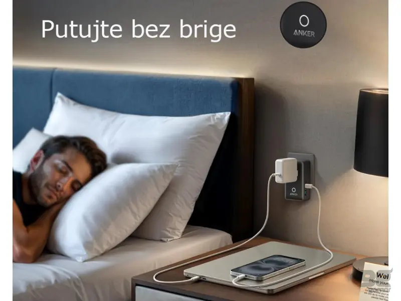 ANKER Nano 20W putni zidni punjač 5-portova (2x USB-A, 2x USB-C, utičnica EU na US, UK, AU i EU), crni 