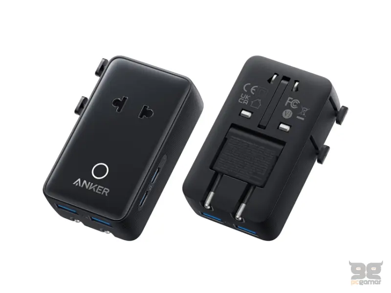 ANKER Nano 20W putni zidni punjač 5-portova (2x USB-A, 2x USB-C, utičnica EU na US, UK, AU i EU), crni 