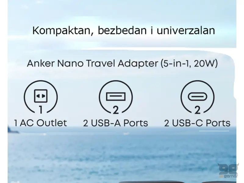 ANKER Nano 20W putni zidni punjač 5-portova (2x USB-A, 2x USB-C, utičnica EU na US, UK, AU i EU), crni 