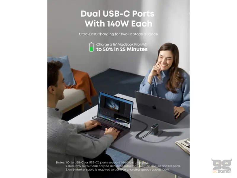 ANKER 140W zidni punjač 4-porta (3x USB-C, 1x USB-A) sa USB-C M/M pletenim kablom, tamno sivi 