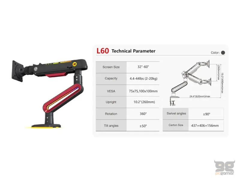 NORTH BAYOU L60 Gaming stoni nosač za monitor mat crni 