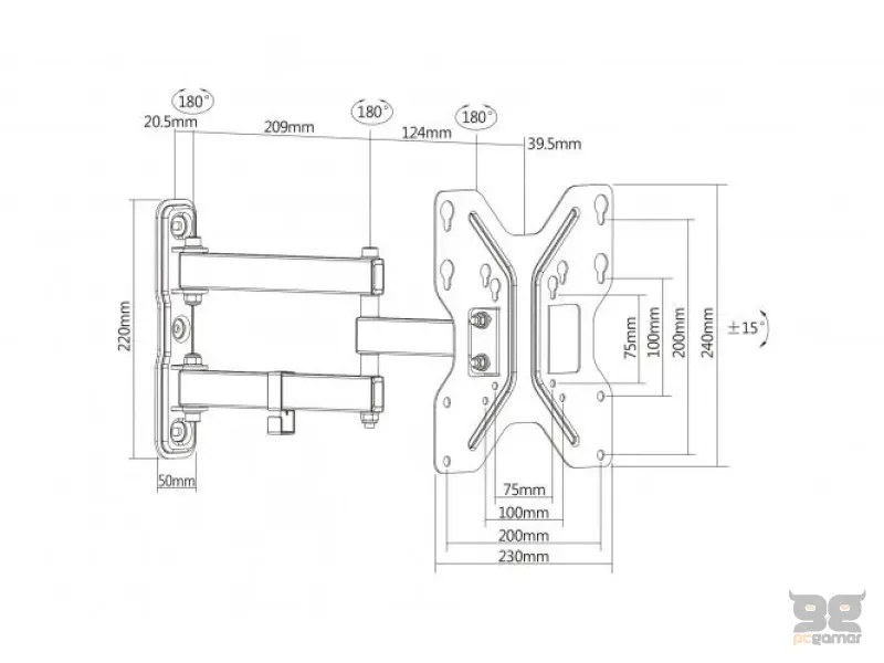 Digitus Drzac za TV do 42", swivel, max 30kg, VESA
