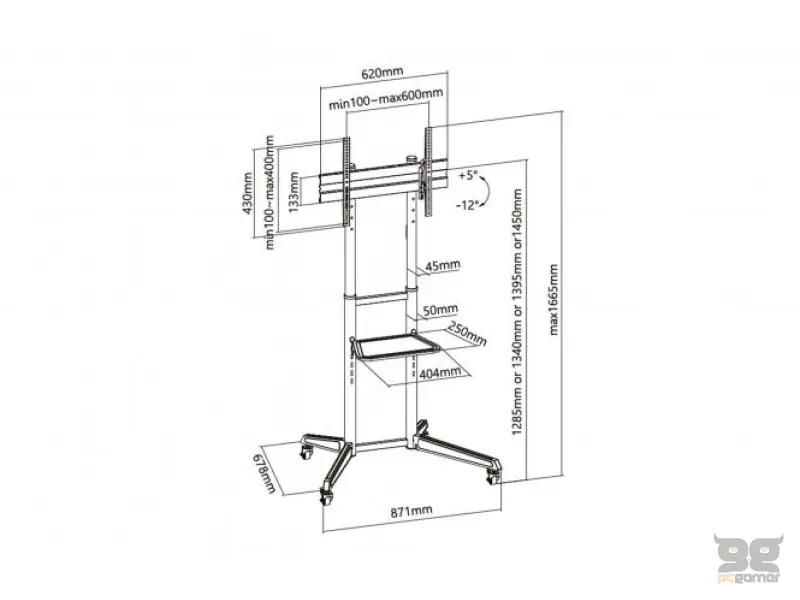 Digitus TV mobilni podni nosac sa policom, do 50kg, 37"-70"