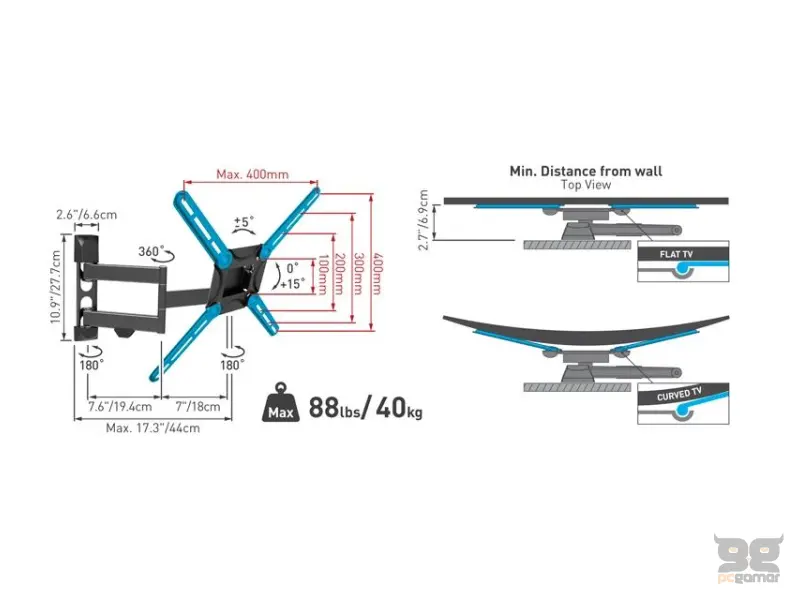 BARKAN 3400W.W LCD TV zglobni zidni nosač do 65 inča za ravne i zakrivljene televizore 