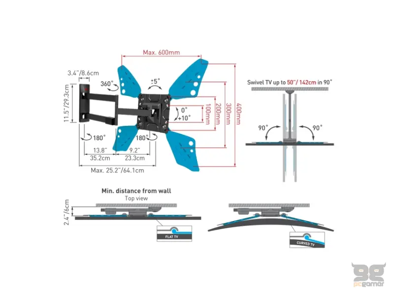 BARKAN 3400L.B LCD TV zglobni zidni nosač do 86 inča za ravne i zakrivljene televizore 