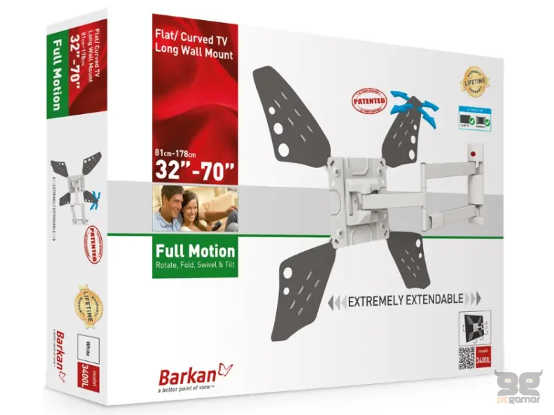 BARKAN 3400LW.W LCD TV zglobni zidni nosač do 70 inča beli za ravne i zakrivljene televizore 