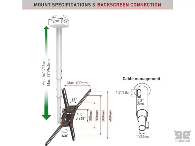 BARKAN 3500.W LCD TV plafonski nosač do 65 inča za ravne i zakrivljene televizore beli 