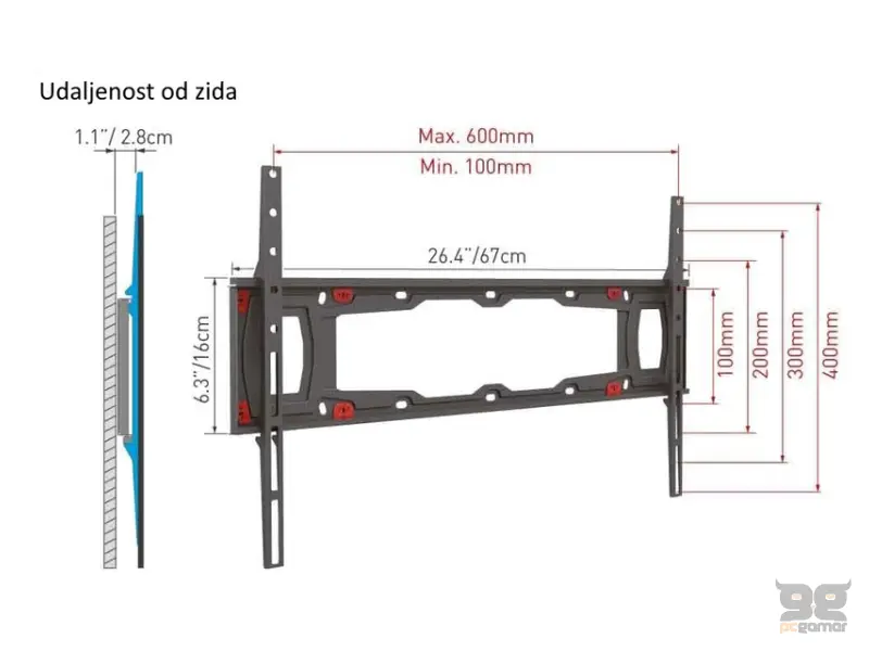 BARKAN ND400.B LCD TV zidni nosač za gipsane zidove od 29 do 75 inča 
