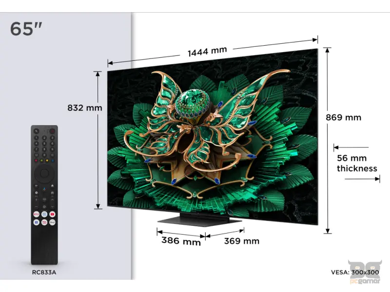 TCL 65C7K  QD-mini LED TV 65", Google TV OS, refresh rate 120Hz, Bang&Olufsen audio