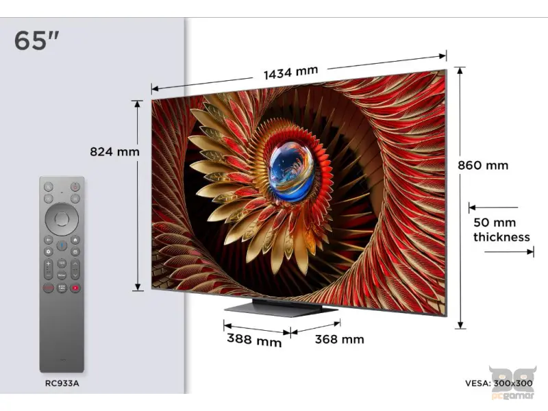 TCL 65C8K QD-mini LED TV 65", Google TV OS, refresh rate 144Hz, Bang&Olufsen audio, ZeroBorder