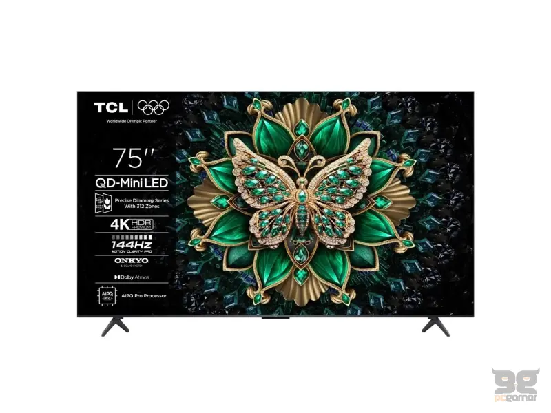 TCL 75C6K mini LED TV 75" ultra HD, Google TV smart, 512 Local Dimming Zones, 144Hz, Onkyo 2.1