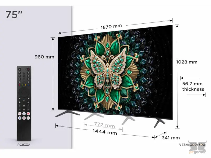 TCL 75C6K mini LED TV 75" ultra HD, Google TV smart, 512 Local Dimming Zones, 144Hz, Onkyo 2.1