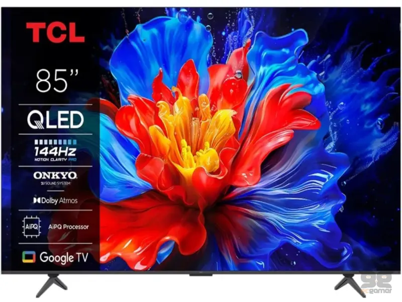 TCL 85P8K QLED TV 85" ultra HD, AiPQ Pro CPU, 144Hz refresh rate, Onkyo 1.2 Hi-Fi system, ultra slim