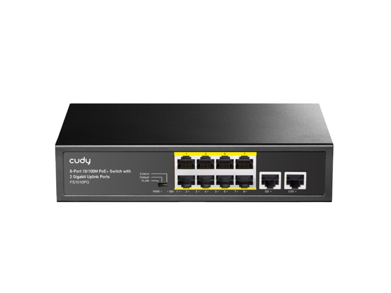 CUDY Switch FS1010PG, 8x 10/100/1000Mbps RJ45 ports + 2x Uplink GbE, 120W PoE, Metal