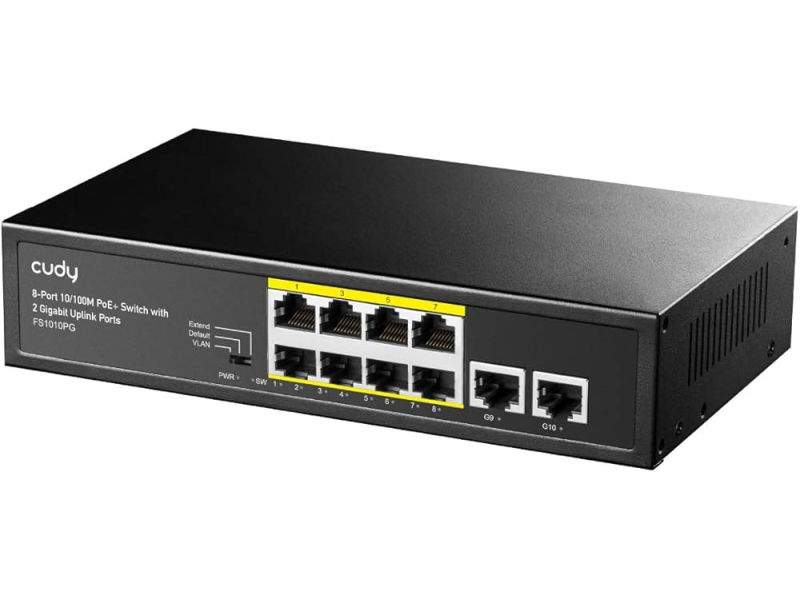 CUDY Switch FS1010PG, 8x 10/100/1000Mbps RJ45 ports + 2x Uplink GbE, 120W PoE, Metal