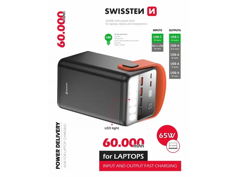 Swissten Power bank Power Line 60000 mAh 65 W