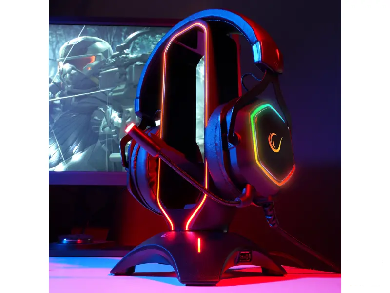 Rampage Drzac za slusalice RM-H66 GUARD Black RGB, 2x USB