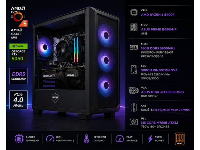 MSGW R5 8400F/16GB/500GB/RTX5050-8G