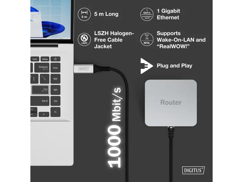 Digitus Kabl USB-A - RJ45 CAT6A S-FTP, 1Gbps, 5m