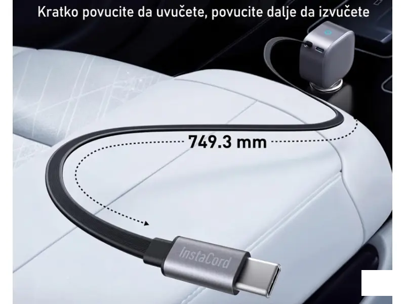 ANKER Nano 75W, sa ugrađenim USB-C kablom na izvlačenje i USB-C portom, auto punjač 