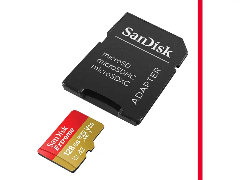 SanDisk Extreme microSDXC 128GB + SD adapter, up to Read/Write(MB/s): 190/90, A2, C10, V30, UHS-I,U3