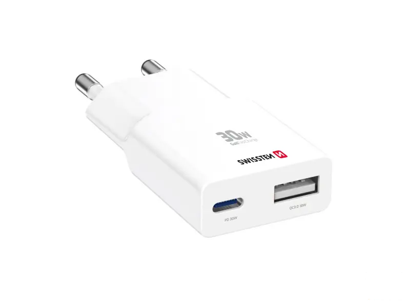 Swissten Travel Charger Slim GaN USB-C / USB 30W - White