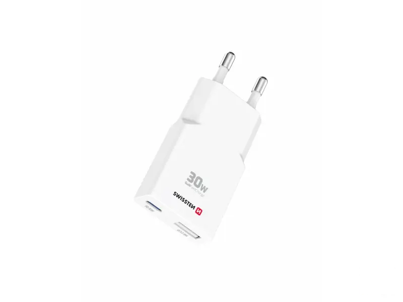 Swissten Travel Charger Slim GaN USB-C / USB 30W - White