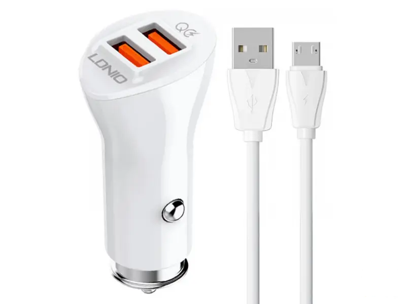 LDNIO C511Q Micro Dual QC 3.0 Auto punjač beli 