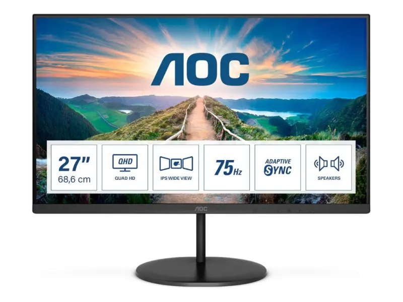 AOC IPS Monitor Q27V4EA, 27", QHD 2560x1440, 75Hz, 4 ms, 1000:1, DP/HDMI, VESA 100 x 100, 2W x 2