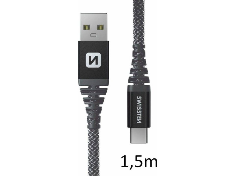 Swissten DATA CABLE KEVLAR USB / USB-C 1.5 M ANTRACIT