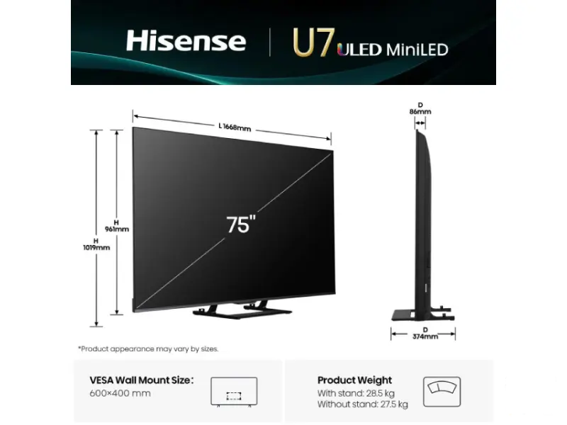 HISENSE 75 inča 75U7Q ULED Mini-LED 4K UHD Smart TV 